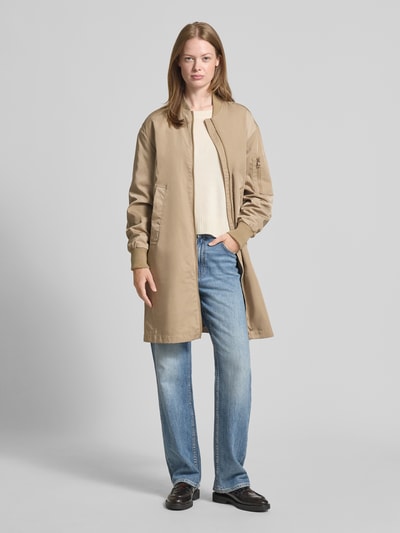 Jake*s Casual Lange jas met elastische mouwboorden Taupe - 1