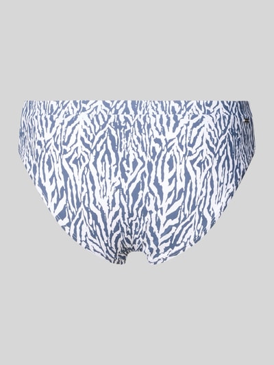 Produktfoto, Bikini-Slip im Allover-Look Modell 'Nerissa' von Barts mit abstraktem Muster in Blau-Weiß, Material-Mix mit Stretch-Anteil, Label-Detail, körpernahe Passform