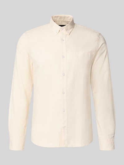 Produktfoto, Slim Fit Freizeithemd aus katoenmix van Matinique in creme, borstzak, button-downkraag, met lange mouwen, knoopsluiting, ruglengte maat M 78 cm, schouderbreedte 45 cm, mouwlengte 66 cm