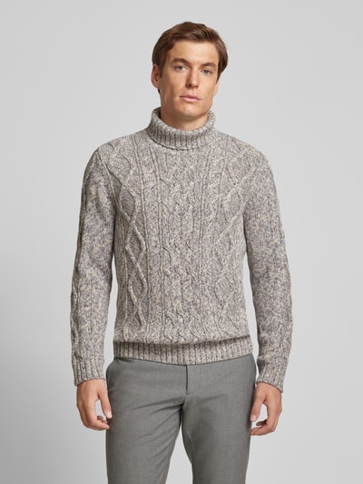 RAGMAN Rollkragenpullover mit Zopfmuster Silber Melange 4