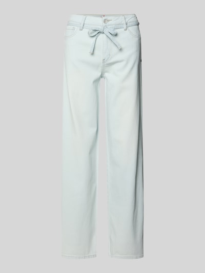 Produktfoto, Wide Leg Jeans mit Bindegürtel von Buena Vista aus hellblauem Baumwoll-Mix mit Stretch-Anteil, Eingrifftaschen, glatte Struktur, Bundweite 40 cm, Innenbeinlänge 79 cm, Größe S