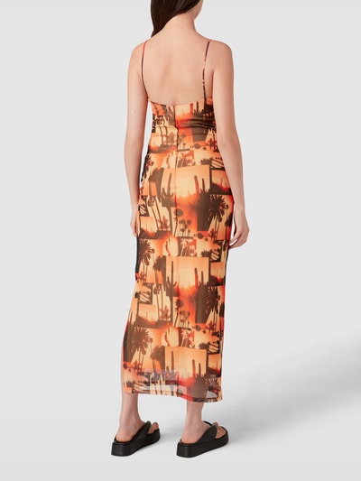 HUGO Midi-jurk met all-over motief, model 'Nalinda' Oranje - 5