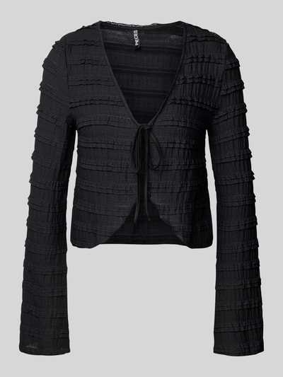 Pieces Regular fit cardigan met kanten details, model 'ANINE' Zwart - 2
