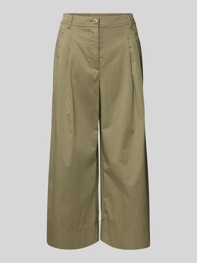 Marc Cain Wide Leg Bundfaltenhose mit verkürztem Schnitt Oliv 2