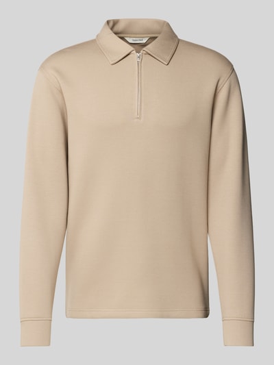 Produktfoto, Regular Fit Poloshirt aus Viskose-Mix Modell 'EMANUEL' von Selected Homme, Optik: Unifarben, langer Arm, Sweat Textur, kurzer Reißverschluss, Polokragen