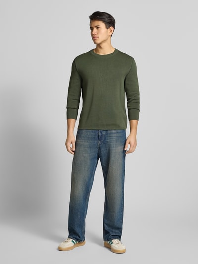 Marc O'Polo Denim Regular fit gebreide pullover van katoenmix Kaki - 1
