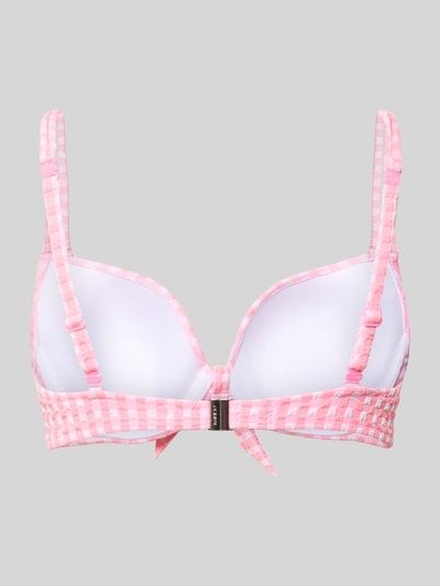 Produktfoto, Bikini-Oberteil mit knoopdetail model 'MARY LYNN' van Marie Jo, materiaalmix met stretch, voorgevormde en gewatteerde cups, dubbele verstelbare spaghettibandjes, haakjessluiting achter, dames, roze-wit geruite look, gladde textuur
