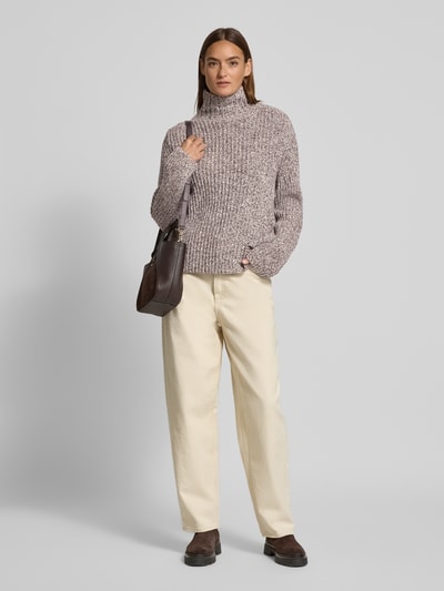 Drykorn Sweter z dzianiny z prążkowaną stójką model ‘VARISA’ Ciemnobrązowy melanż 1