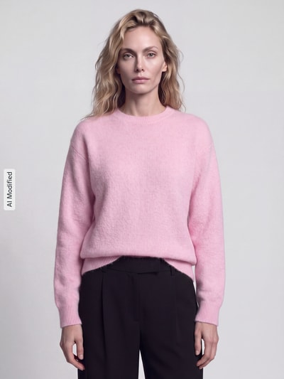 PIECES sweter w kroju regular fit z dodatkiem wełny model 'ALLY' Różowy 4