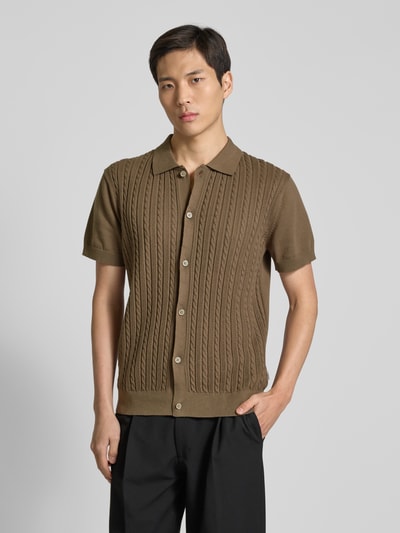 Lindbergh Relaxed Fit Freizeithemd mit Zopfmuster Camel 4