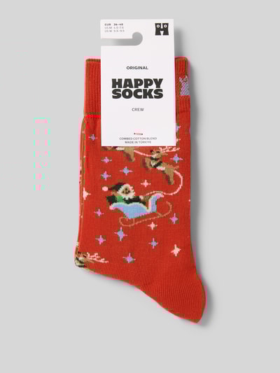 Happy Socks Sokken met motiefstitching, model 'Sleigh' Rood - 3
