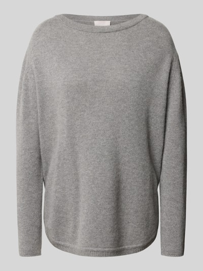 Produktfoto, grauer Strickpullover aus reinem Kaschmir mit gerippter Blende von Hemisphere, relaxed Fit, langärmliges Design, weiche Textur