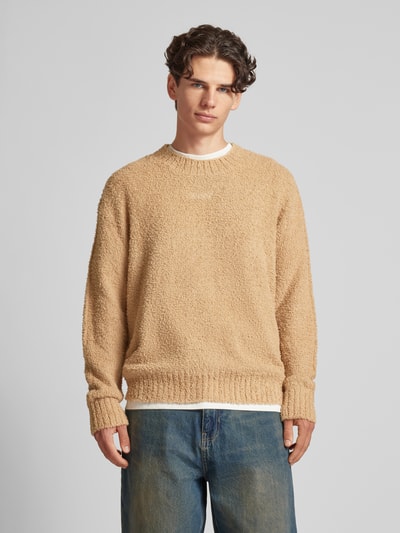 Hugo Blue Gebreide pullover met labelstitching, model 'Sanou' Beige - 4