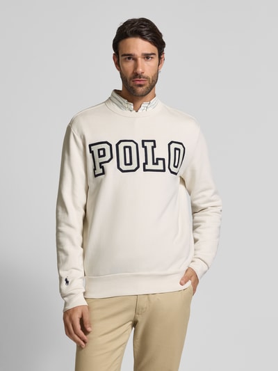 Polo Ralph Lauren Bluza z wyhaftowanym logo i okrągłym dekoltem Złamany biały melanż 4