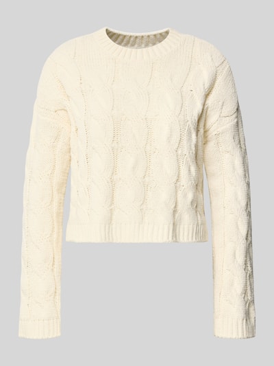 Produktfoto, Regular Fit gebreide pullover met kabelpatroon Model 'ELLY' van Only, effen crème, korte lengte, ronde hals, lange mouw, geribde randen, gestructureerde materiaalverwerking