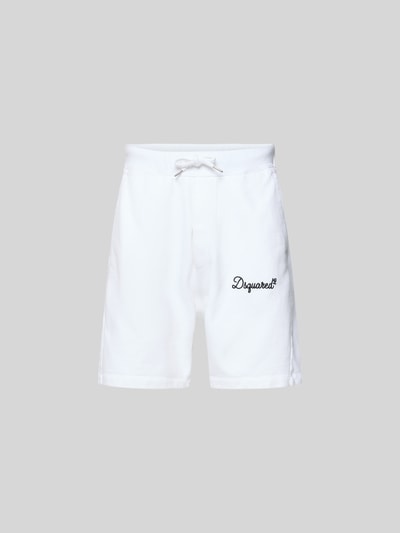 Produktfoto, Sweatshorts aus reiner Baumwolle von Dsquared2 in Weiß, gerader Schnitt, elastischer Bund mit Tunnelzug, Label-Stitching, Eingrifftaschen