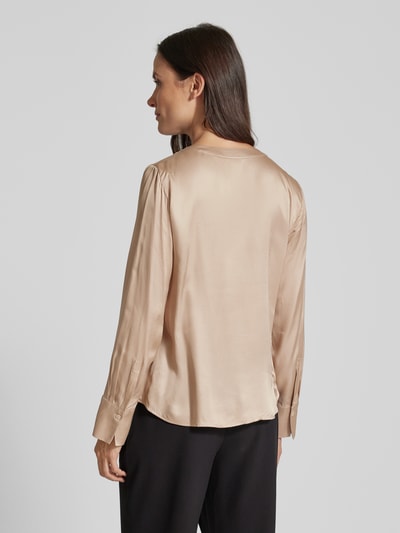 s.Oliver BLACK LABEL Regular fit satijnen blouse met plooien en blinde knoopsluiting Goud gemêleerd - 5