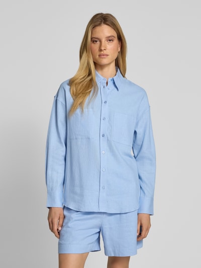 GUIDO MARIA KRETSCHMER WOMAN Regular fit linnen blouse met borstzakken, model 'SHIRIN' Bleu - 4