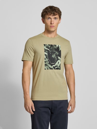 BOSS Orange Regular fit T-shirt van puur katoen, model 'ANIMALI' Lindegroen - 4