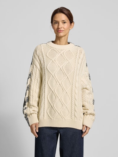 Jake*s Casual Sweter o kroju oversized z imitacji dzianiny z czystej bawełny Écru 4