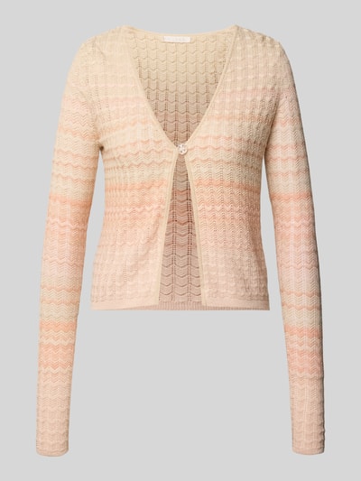 Produktfoto, Strickjacke aus Viskose-Mix Modell 'ROSALYN' von Guess, gerader Schnitt, V-Ausschnitt, Knopfverschluss, beige-rosafarbene Struktur