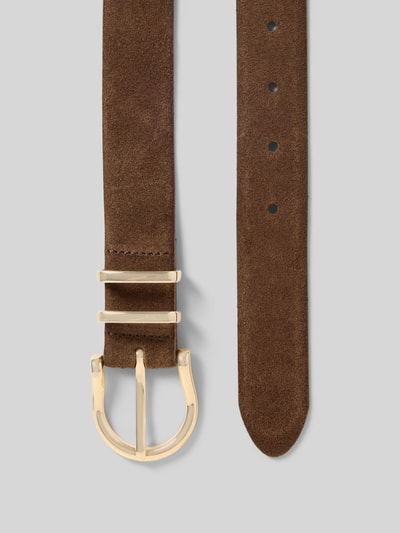 Produktfoto, Gürtel aus echtem Rindsleder in Velours-Optik von Weinmann, schmale Passform, Dornschließe, Breite 3 cm, braunes Velours-Finish