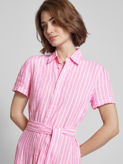 Polo Ralph Lauren Hemdblusenkleid aus Leinen mit Streifenmuster Pink 3