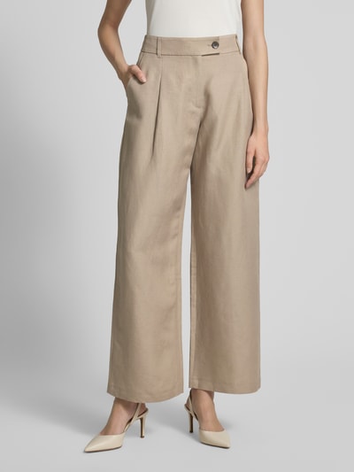 s.Oliver BLACK LABEL Relaxed fit wijde broek van een mix van viscose en linnen Taupe - 4