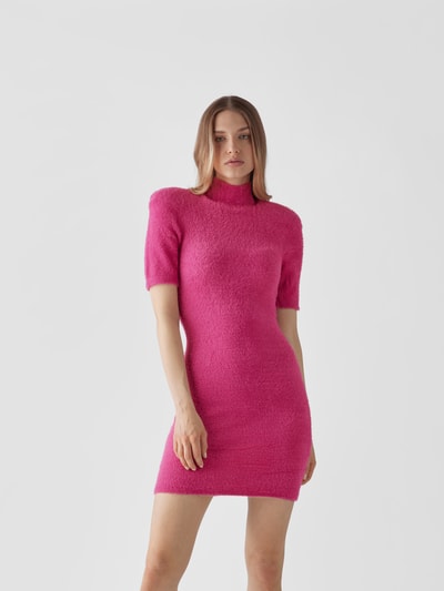 ROTATE Knielanges Strickkleid mit Stehkragen Pink 4