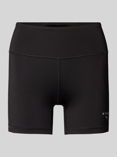 Produktfoto, schwarze Damen Shorts PUMA x HYROX mit Label-Print, elastischer Bund, körpernaher Schnitt, Material-Mix mit Stretch-Anteil