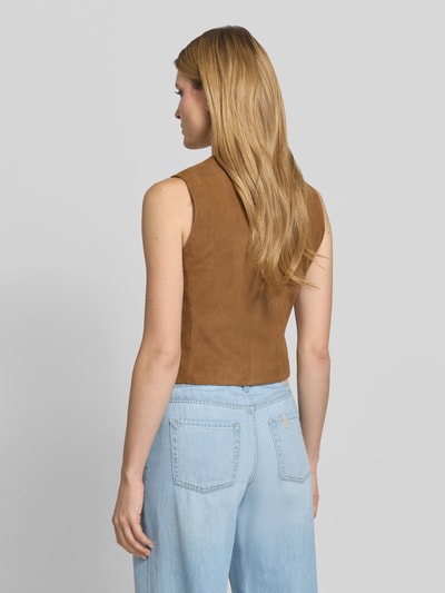 Weekend Max Mara Regular Fit Lederweste mit Ziernähten Modell 'VETUSTA' Dunkelbraun 5