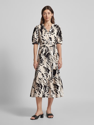 comma Midi-jurk met all-over motief Zwart - 4