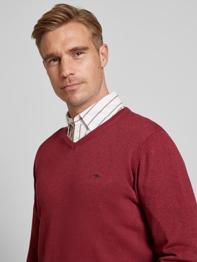 Fynch-Hatton Gebreide pullover met labelstitching Bordeaux - 3