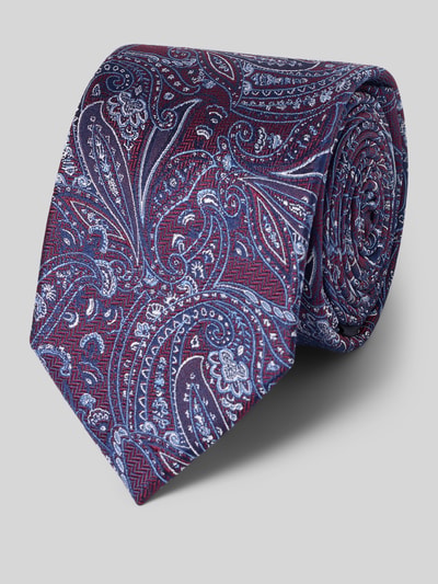 Produktfoto, Krawatte aus reiner Seide von Prince Bowtie, kolor bordowy i niebieski, fakturowany wzór paisley, szwy działowe, klasyczny krój, szerokość w rozmiarze 1: 7 cm