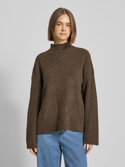 Pieces Loose Fit Strickpullover mit Mock Neck Modell 'TULLE' Mittelbraun 4