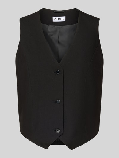 Produktfoto, schwarze Regular Fit Anzugweste mit Viskose-Anteil Modell 'BOSELLA' von PIECES, glatte Textur, Damen Anzugweste