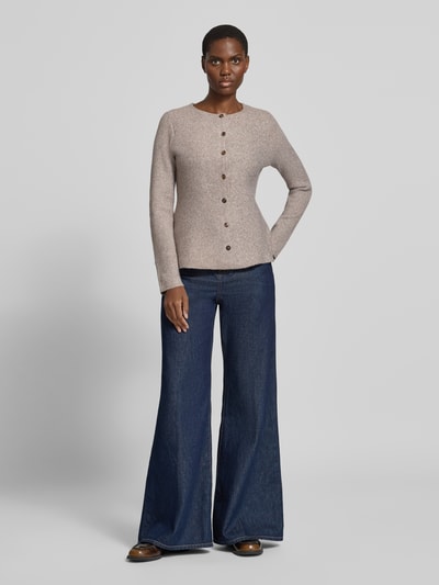 VERO MODA Regular fit gebreid jack met enkelrijige knoopsluiting model 'DOFFY' Taupe gemêleerd - 1