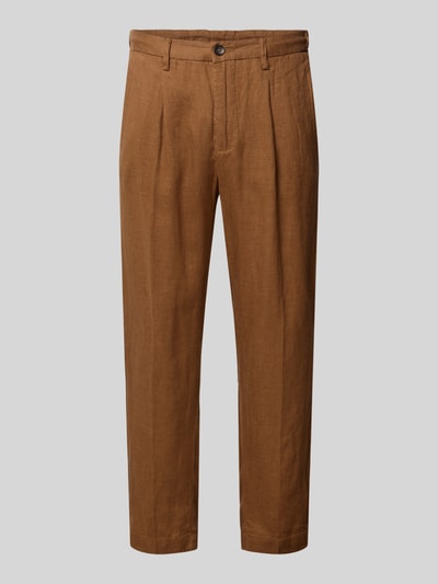 Produktfoto, braune Hose mit Gesäßtaschen Modell 'PANTALACCIO LINO' von MARKUP aus reiner Baumwolle im Regular Fit, glatte Struktur.