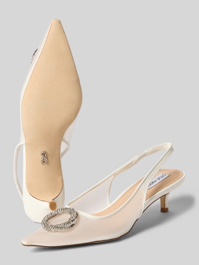 Produktfoto, Brautschuhe im Slingback-Design Modell 'Kaisley' von Steve Madden, spitz zulaufend, semitransparentes Mesh, Zier-Applikation aus Strasssteinen, Pfennigabsatz, elastischer Fersenriemen, Absatzhöhe 5 cm, cremefarben
