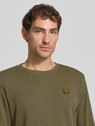PME Legend Regular Fit Langarmshirt aus Baumwolle mit Waffelstruktur Oliv 3