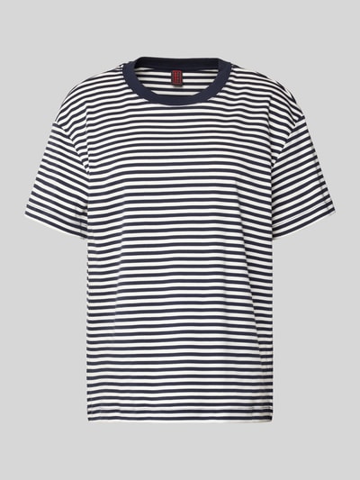 Stefanel T-shirt ze wzorem w paski i okrągłym dekoltem Błękitny melanż 2