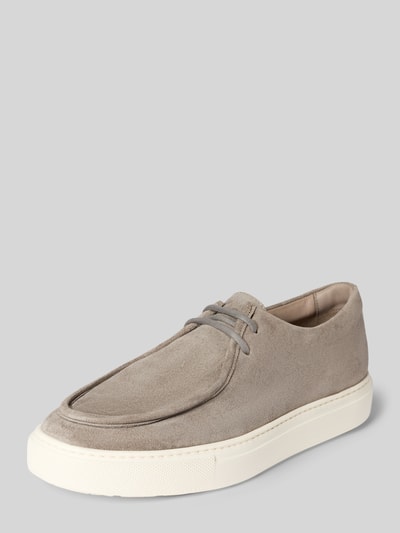 Produktfoto, Schnürschuhe aus Leder Modell 'METRO' von Lloyd, szary kolor, zaokrąglony nosek, gumowa podeszwa, wysokość obcasa 4 cm, wysokość cholewki 7 cm, szerokość w rozmiarze 44: 6 cm, tekstura zamszu