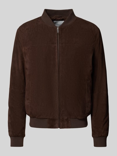 Profuomo Lederjacke mit Stehkragen und Reißverschluss Dunkelbraun 1