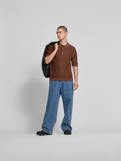 Wood Wood Relaxed Fit Poloshirt in Strick-Optik Dunkelblau 1