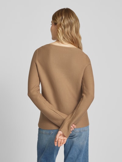 Marc O'Polo Strickpullover mit gerippten U-Boot-Ausschnitt Hellbraun 5