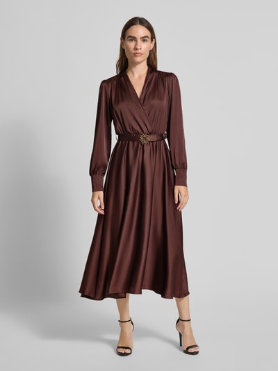 Rinascimento Sukienka koktajlowa w kopertowym stylu z dekoltem w serek Ciemnobrązowy 4