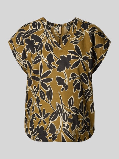 Produktfoto, Blusenshirt mit V-Ausschnitt Modell 'FEODORA' von Soyaconcept aus Reine Baumwolle mit floralem Muster, Gerader-Schnitt, Kappärmel.