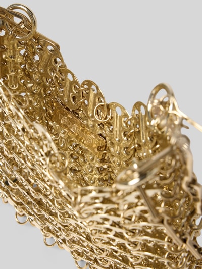 Produktfoto, Shoulder Bag in Ketten-Optik von Rabanne aus reinem Messing, goldfarbene Glieder, Logo-Applikation innen, strukturierte Oberfläche