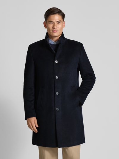 Christian Berg Men Regular fit lange wollen jas met viscose Donkerblauw - 4