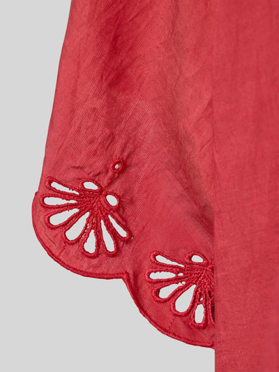 Produktfoto, Relaxed Fit Bluse mit Lochstickerei an den Ärmeln von WATERCULT, mieszanka wiskozy, haft angielski, kołnierzyk koszulowy, czerwona faktura